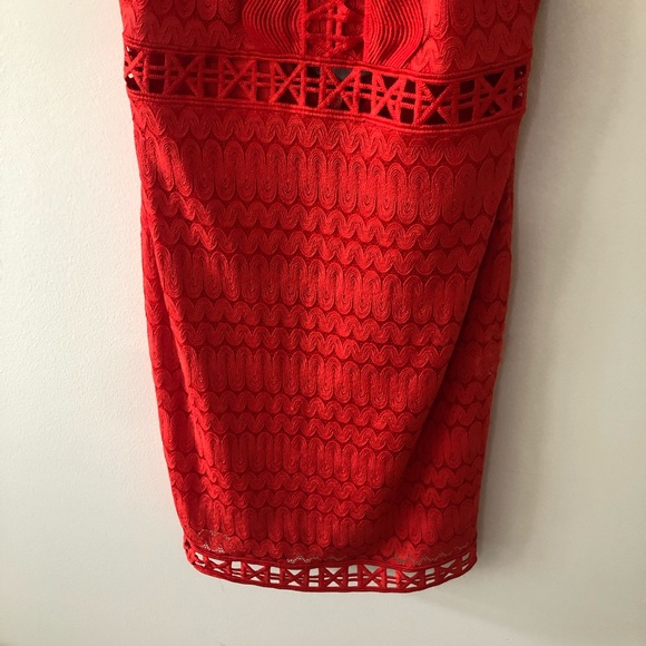 Topshop Red Lace Bodycon Cocktail Dress 4 - Picture 6 of 10